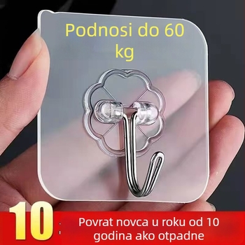 Kuhinjski držači za skladištenje s prozirnim ljepljivim kukicama za zid ili vrata, bez bušenja, nosivost do 1 kg