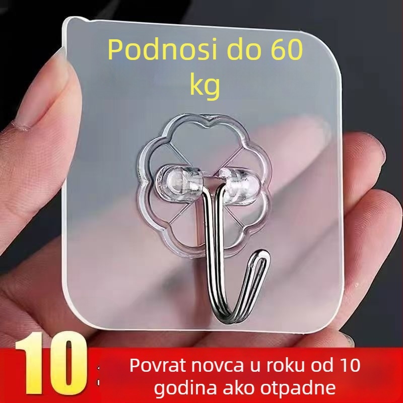 Kuhinjski držači za skladištenje s prozirnim ljepljivim kukicama za zid ili vrata, bez bušenja, nosivost do 1 kg