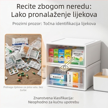Organizator lijekova s ladicama, velik kapacitet za kućnu upotrebu, ormarić za pohranu lijekova