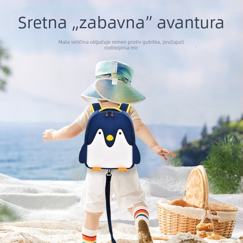 Unisex ruksak za vrtić s motivom pingvina, logotip u tisku, prozračan, lagan i smanjuje opterećenje