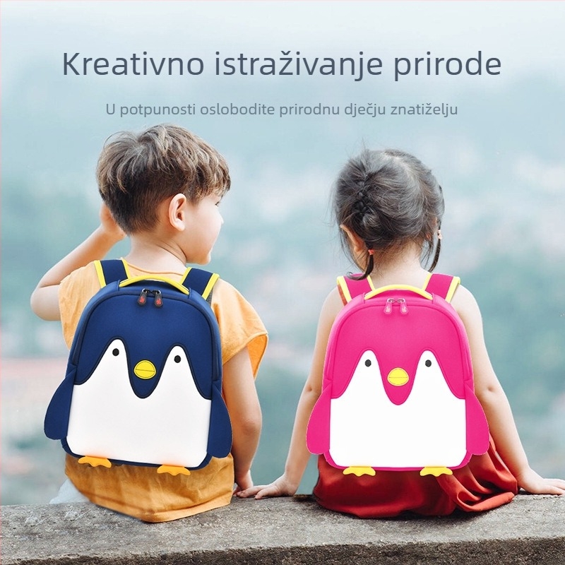 Unisex ruksak za vrtić s motivom pingvina, logotip u tisku, prozračan, lagan i smanjuje opterećenje