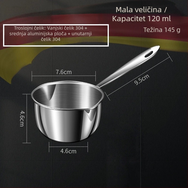 316-stalni mali lonac za mlijeko s poklopcem – višenamjenski lonac za dječju hranu, debelo dno, prozirni poklopac