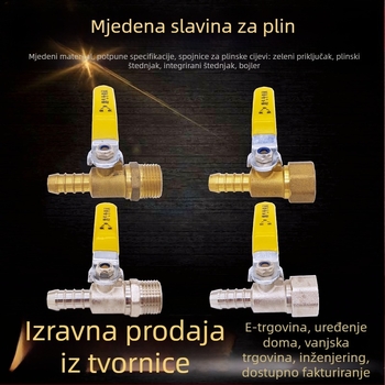 1/2 inčni bakreni plinski ventil s vanjskim i unutarnjim navojem, jednokanalska mlaznica, duga ručka