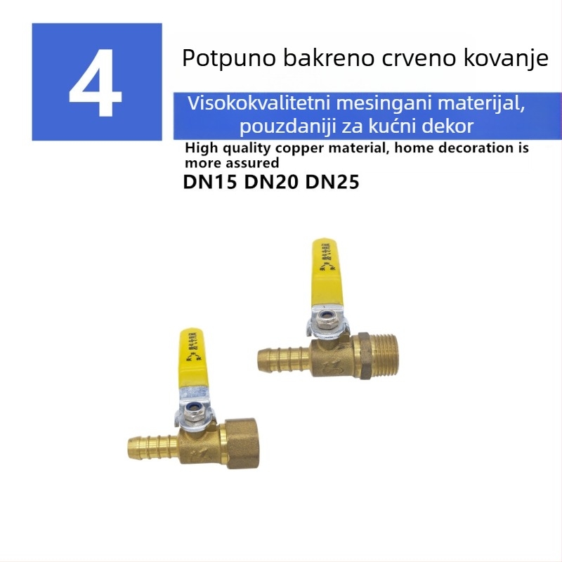 1/2 inčni bakreni plinski ventil s vanjskim i unutarnjim navojem, jednokanalska mlaznica, duga ručka