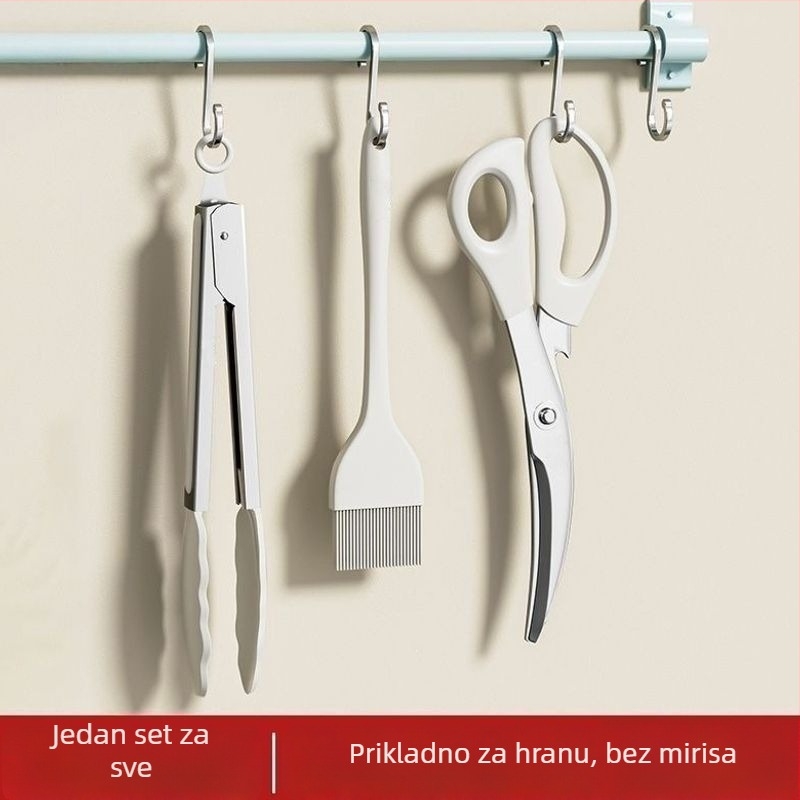 Set za roštilj: štipaljke od nehrđajućeg čelika, klip za hranu i silikonasta četkica za mazanje