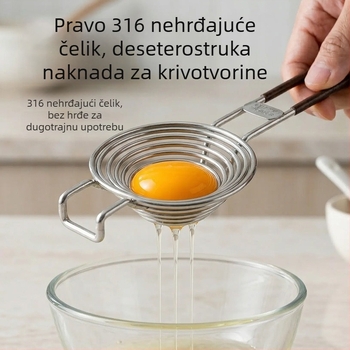 Separatior bjelanjaka od nehrđajućeg čelika 316 s dugim držalom, odvaja bjelanjke od žumanjka, cjedilo za vruće posuđe