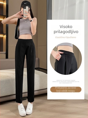 Ženske harém hlače, poliester, efekt ledenog svile, opušteni kroj, kratka dužina, visoki struk, casual