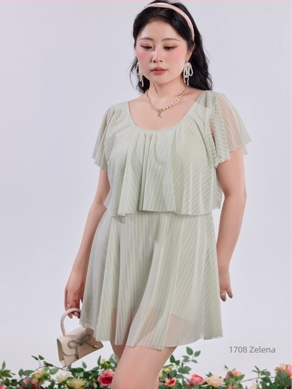 Nova plus-size ženski jednodijelni kupaći kostim s suknjom, prekriva trbuh, vizualno vitkiju siluetu, konzervativan, ležernog kroja