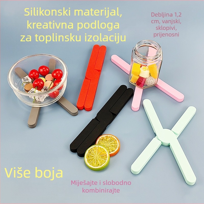 Križno oblikovana sklopiva silikonska izolacijska podloga za kuhinju, protuklizni podmetač za vruće zdjele i lonce