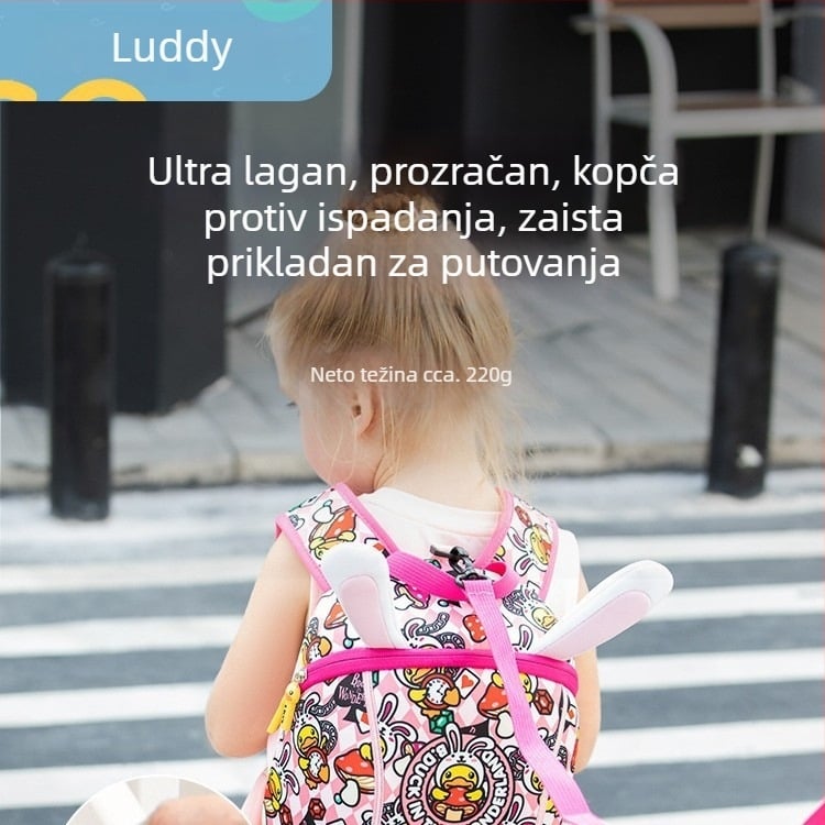 Dječji ranac s žutom patkom za vrtić, crtani stil, sa sigurnosnim povodcem protiv gubitka