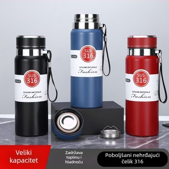 Termos boca od nehrđajućeg čelika 316L, kapaciteta 800 ml, s odjeljkom za čaj, prenosiva za vanjsku upotrebu