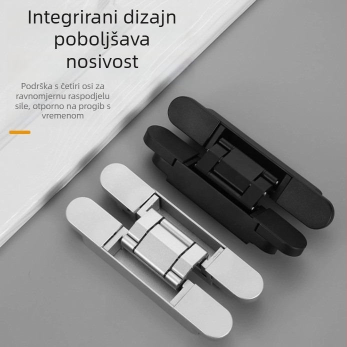 Trodimenzionalno podesiva skrivena šarka za unutarnja drvena vrata, 150×25 mm, cinkova legura