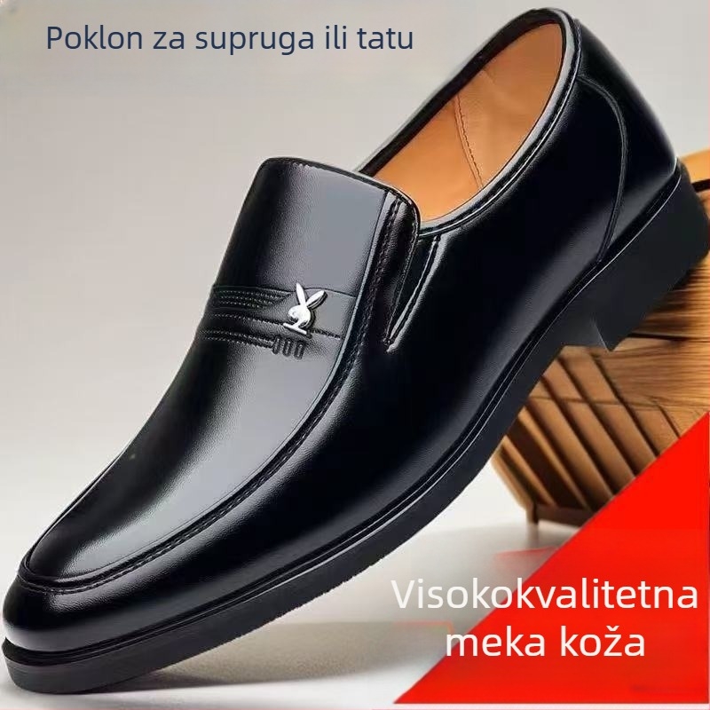 Muške crne kožne loafers slip-on s mekanom potplatom za ured