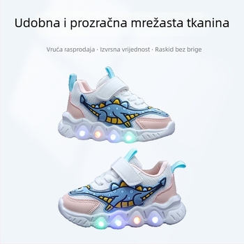 Dječje tenisice s dinosaurom u crtanom motivu, mrežasti prozračni gornji dio, lagane, unisex, s Velcro kopčom, PVC potplat