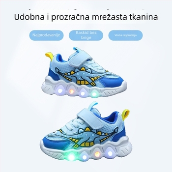 Dječje tenisice s dinosaurom u crtanom motivu, mrežasti prozračni gornji dio, lagane, unisex, s Velcro kopčom, PVC potplat
