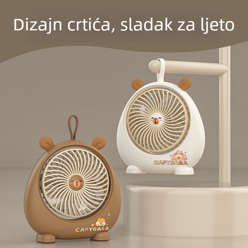 Capybara stolni mini ventilator – USB punjivi, prenosiv za ured, dom i kampiranje
