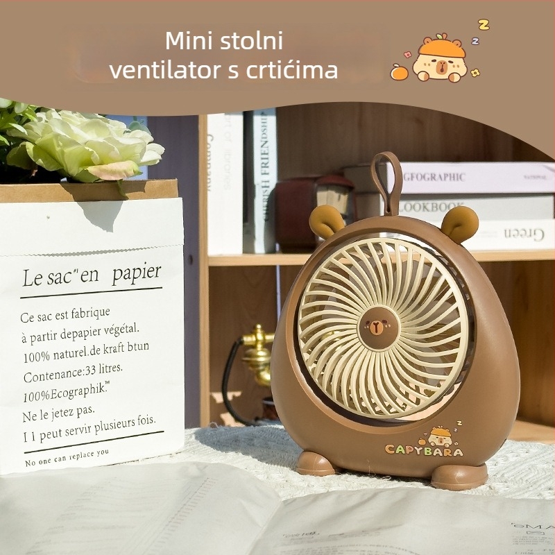 Capybara stolni mini ventilator – USB punjivi, prenosiv za ured, dom i kampiranje
