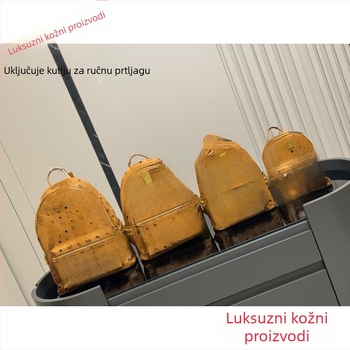Ruksak od prave kože sa bočnim nitovima, luksuzna marka, za školu, torbu za mamu i putnu torbu