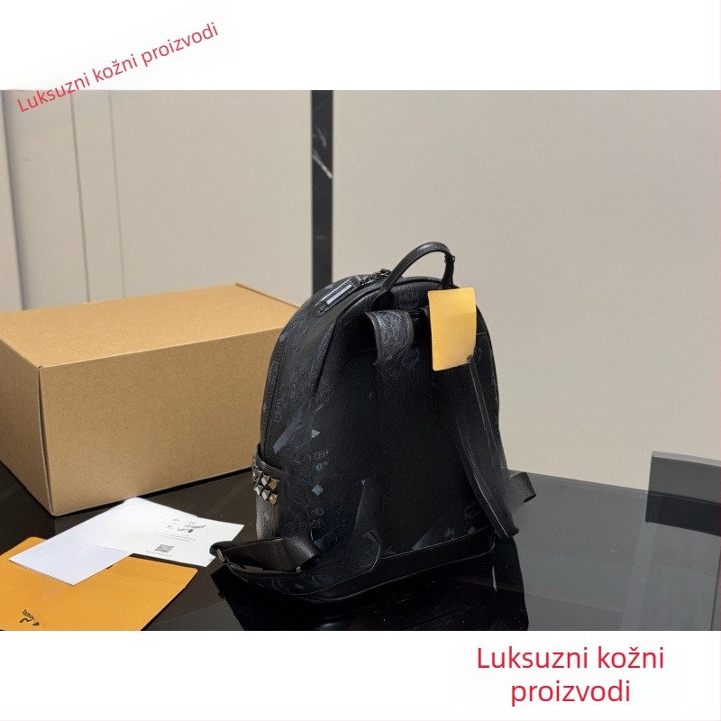Ruksak od prave kože sa bočnim nitovima, luksuzna marka, za školu, torbu za mamu i putnu torbu