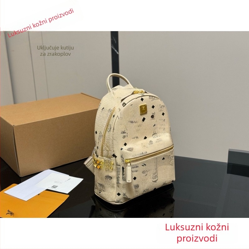 Ruksak od prave kože sa bočnim nitovima, luksuzna marka, za školu, torbu za mamu i putnu torbu