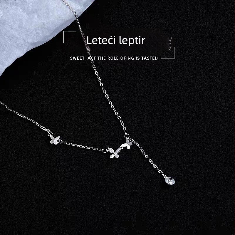 Ženski lančić s leptir resicama, lagani luksuz, nišni stil za liniju ključne kosti, elegant poklon za praznik ili rođendan