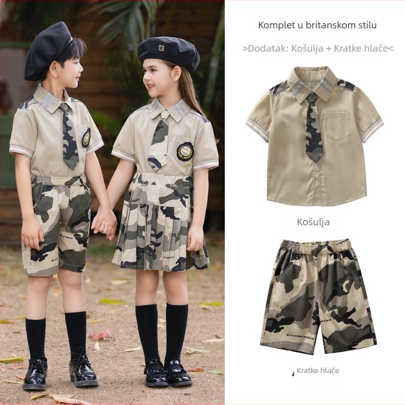 Ljetni školski uniformni set za djecu, kamuflažni uzorak, kratkih rukava – dvodijelni