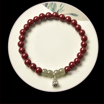 Unisex narukvica od cinnabara s Hetian Jade – vintage stil, ljubičasti cinnabar, sreća u znaku za parove