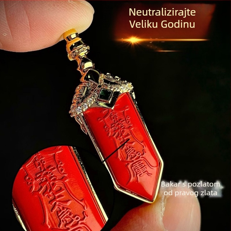 Cinnabar privjesak na ogrlici za muškarce i žene, talisman za godinu zodijaka, dizajn beskonačnog mača, ogrlica za džemper