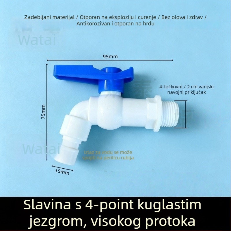 Plastična slavina s plavom ručkom, kuglični ventil, 1/2 inča navoja, visok protok, brzo otvaranje, za perilicu rublja