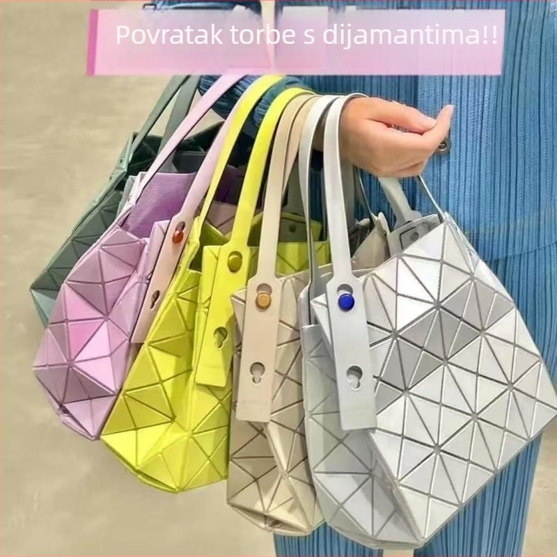 Ženska PVC mini torbica kvadratnog oblika s geometrijskim rombo uzorkom i dijamantnim ukrasima, za nošenje preko ramena ili u ruci