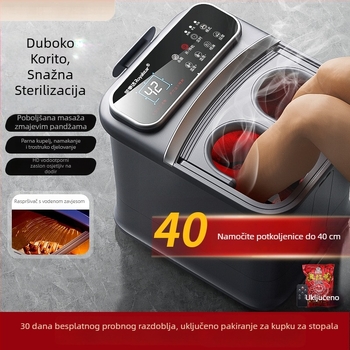 Prijenosna sklopiva kadica za stopala s dodirnim upravljanjem, 10L+, dubina do koljena, LCD temperatura, PTC grijanje, odvod, kotači