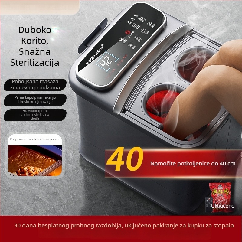 Prijenosna sklopiva kadica za stopala s dodirnim upravljanjem, 10L+, dubina do koljena, LCD temperatura, PTC grijanje, odvod, kotači