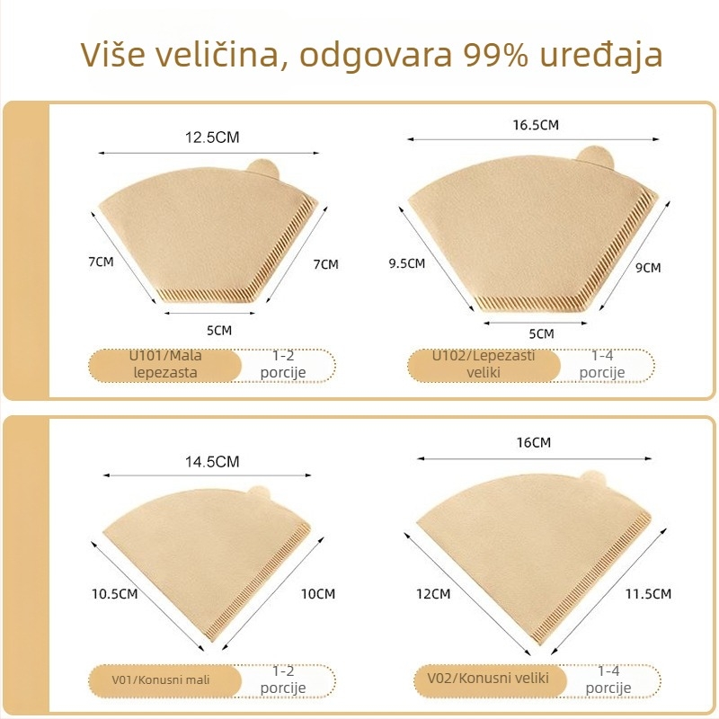 Filtr papir za kavu za V60 – oblik fan, konični papir za ručno pripremljenu kavu