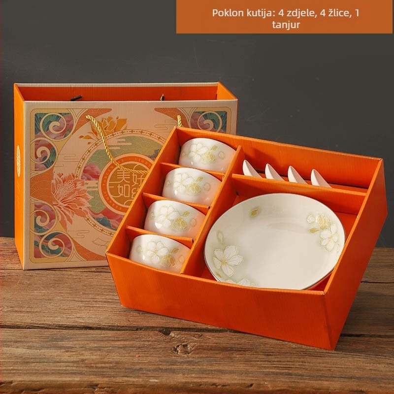 Set posuđa za stol Japanskog stila: keramičke zdjele i tanjuri s podglazurnim uzorkom, cvjetni uzorak, okrugli oblik, promjer 11–11.9 cm, mikrovalna sigurnost, poklon set za poslovne događaje