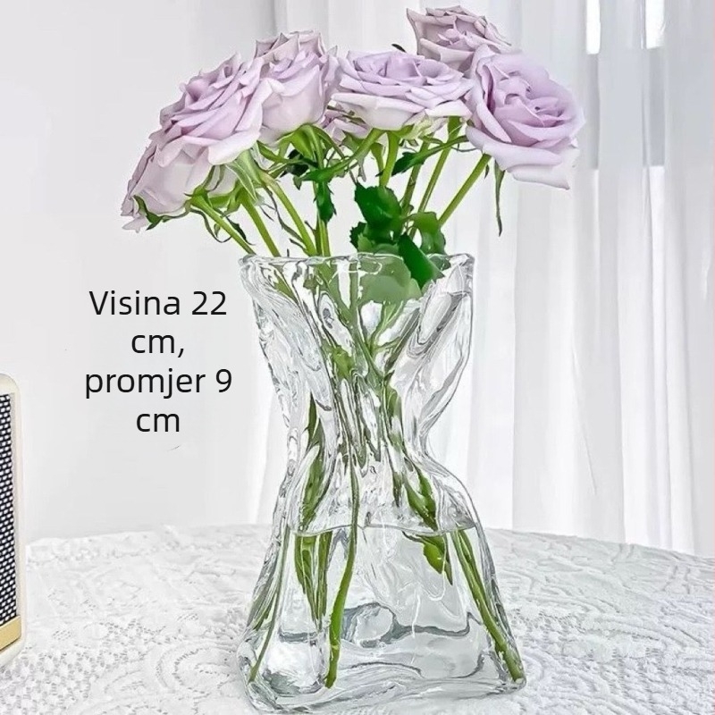 Premium minimalistička asimetrična staklena vaza za dnevni boravak, prozirno staklo, pogodna za aranžiranje cvijeća