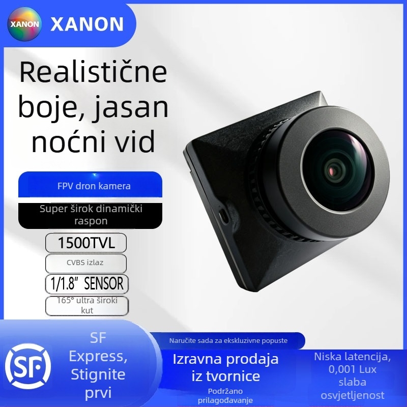 FPV kamera s ultrawidnim kutom za dronove, senzor 1/1.8, HD, niska latencija, analogni modul kamere, objektiv 2.1 mm, rezolucija 1920x1080, 1500TVL