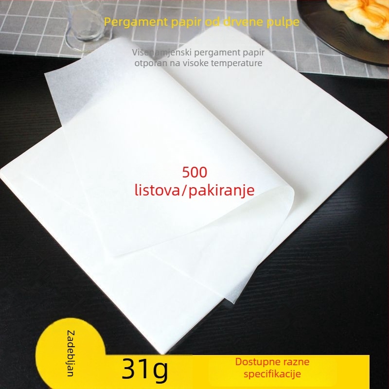 31 g pergamentni papir za pečenje: papir za kolače, tepsiju i pećnicu; papir za upijanje ulja za prženu piletinu