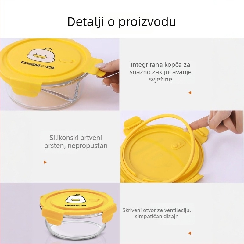 Okrugla staklena kutija za ručak s poklopcem, mikrovalna kompatibilna, 800–1000 ml, prijenosna za uredske radnike i studente