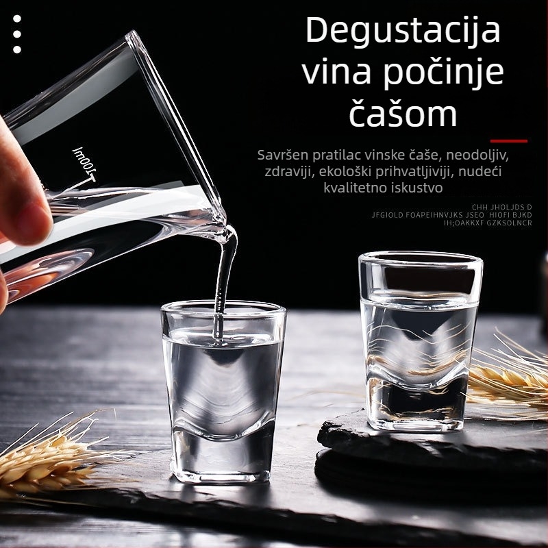 Stakleni set za vino s dekanterom i malim četvrtastim čašama, dozatorom pića, s debelim dnom