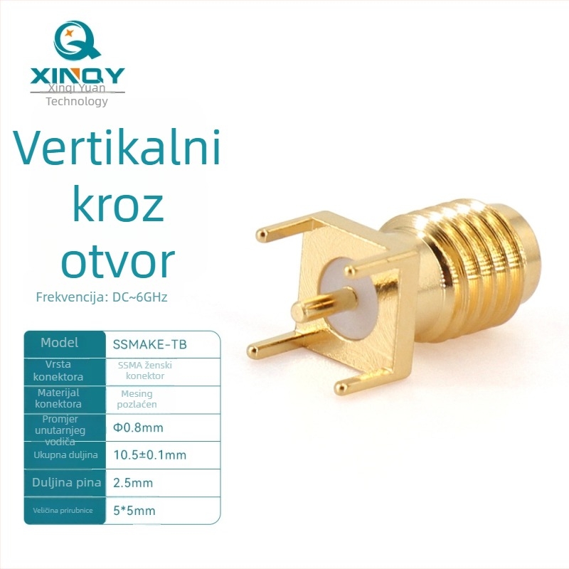 XINQY SSMA-KHD produženi RF konektor za PCB, vertikalni montažni kontakt za lemjenje