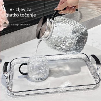 Staklena posuda za hladnu vodu s velikim kapacitetom i set čajnika, s uzorkom valovitog stakla