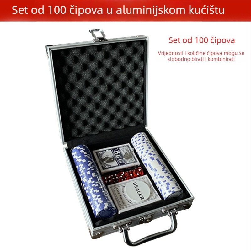 Set čipova za Texas Hold'em s kockicama, zaključani aluminijski kovčeg – 100/200/300/500 čipova