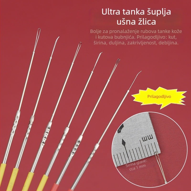 U-oblik šuplja ušna kašika, vizualni alat za čišćenje uha, ručno izrađeni trodjelni dizajn.