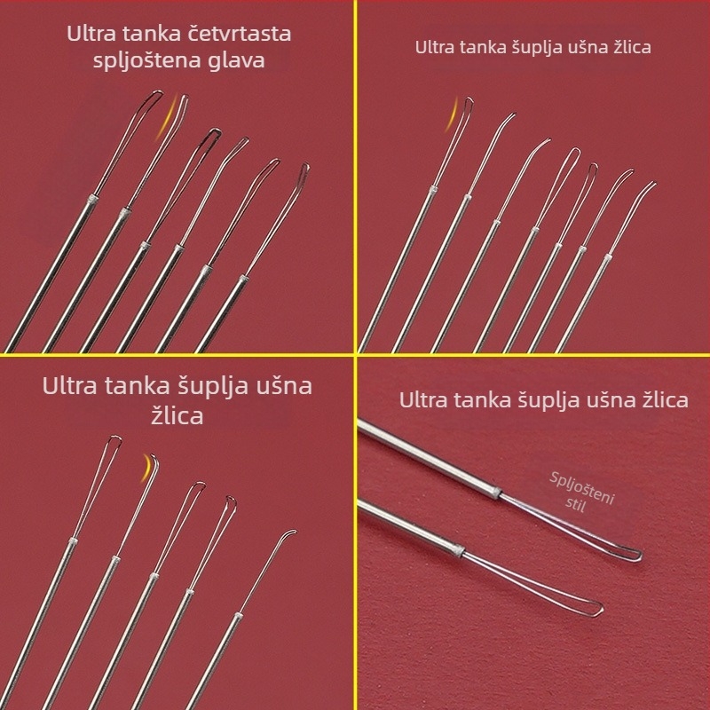 U-oblik šuplja ušna kašika, vizualni alat za čišćenje uha, ručno izrađeni trodjelni dizajn.