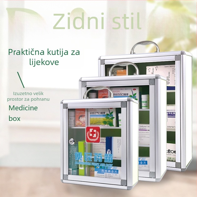 Prijenosni medicinski komplet sa mogućnošću zidnog učvršćenja — kućni ormarić za lijekove od aluminijske legure