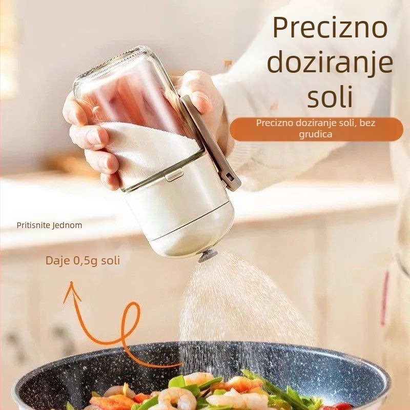 Šesterokutni stakleni spremnik za začine s preciznim dispenserom soli i zaštitom od vlage
