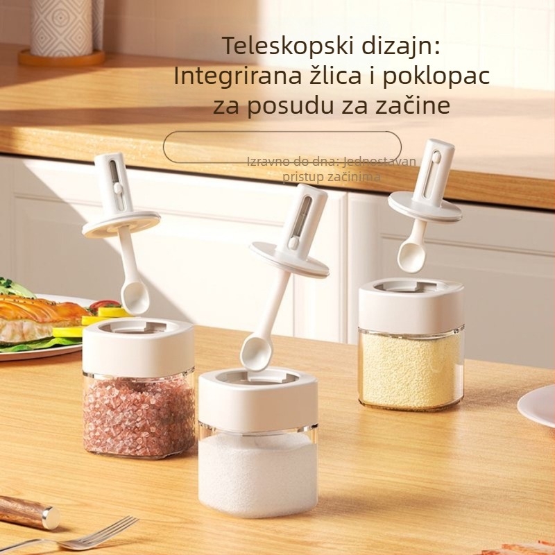Stakleni set posuda za začine za kuhinju sa zatvarljivim spremnicima, solni spremnik, otporan na miris, stil nacionalnog trenda
