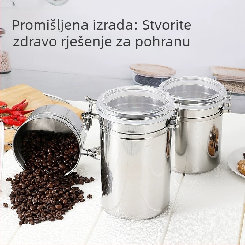 Nehrđajući čelični zatvoreni jar za zrna kave sa žlicom i poklopcem, otporan na vlagu spremnik za žitarice sa prstenom za brtvljenje