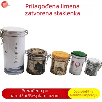 Okrugla limena kutija za čaj sa kopčom za zatvaranje i žičanim zaključavanjem