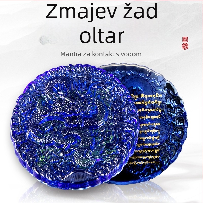 Kristalni talisman Dragon King Temple Mandala za oslobađanje vodom, okrugli Mani kamen, plavo-žuta – dekorativni ukras